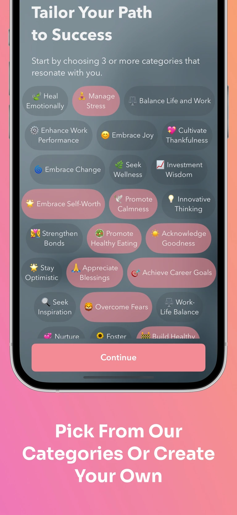Affirmations personalization screen