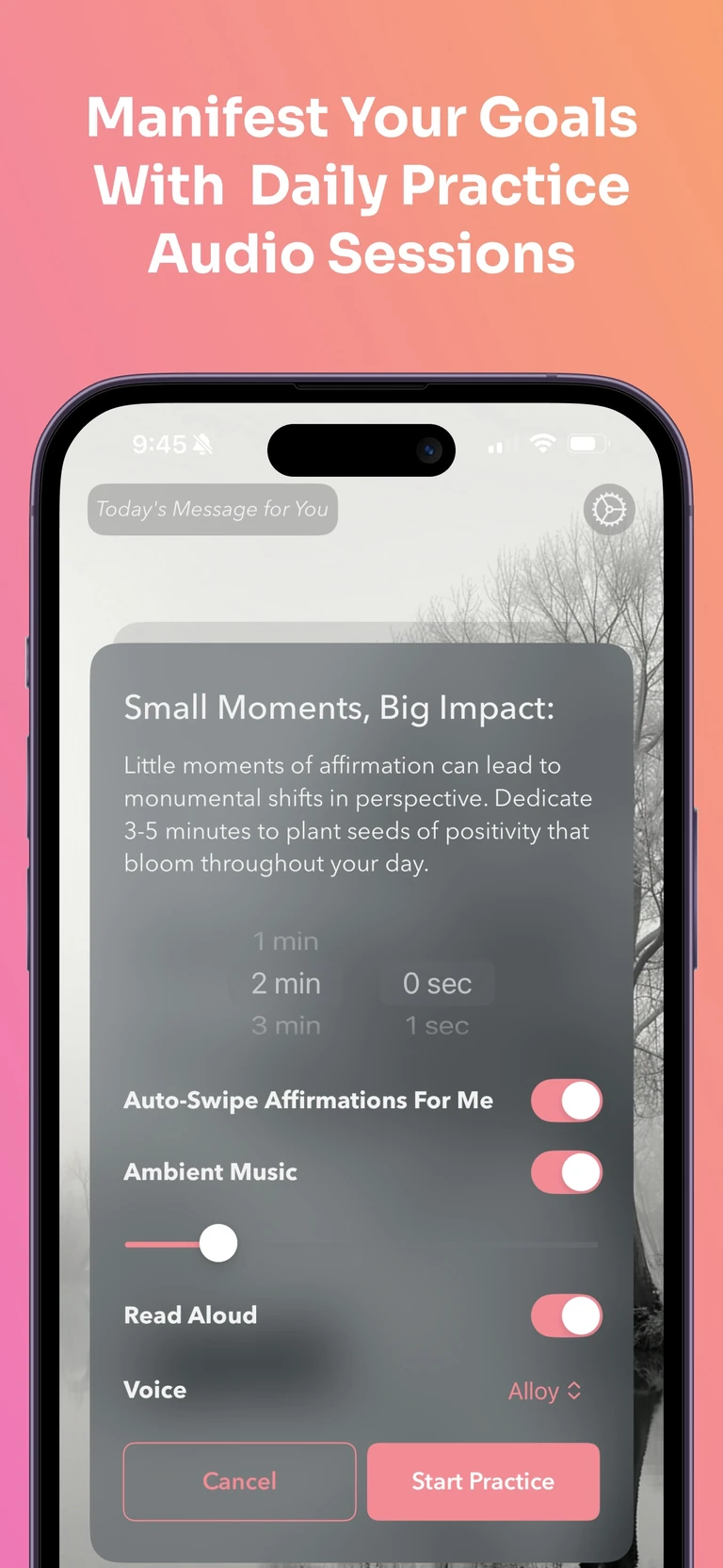 Affirmations practice screen
