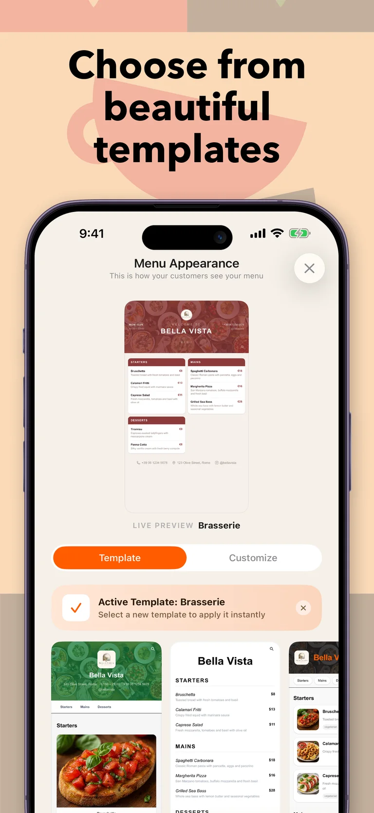 OneTapMenu template chooser