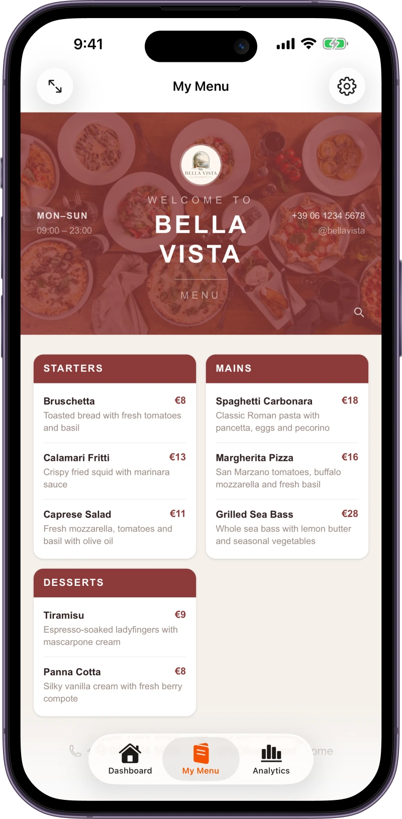 OneTapMenu app preview